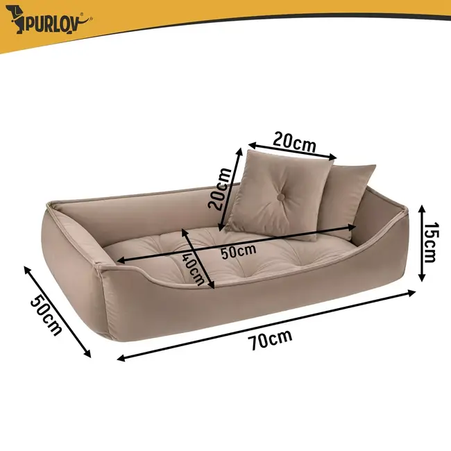 Purlov Hondenmand 70 x 50 cm - Beige honden- en kattenbed met opstaande randen en 2 zachte kussens