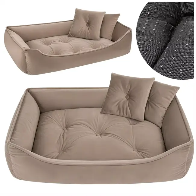 Purlov Hondenmand 70 x 50 cm - Beige honden- en kattenbed met opstaande randen en 2 zachte kussens