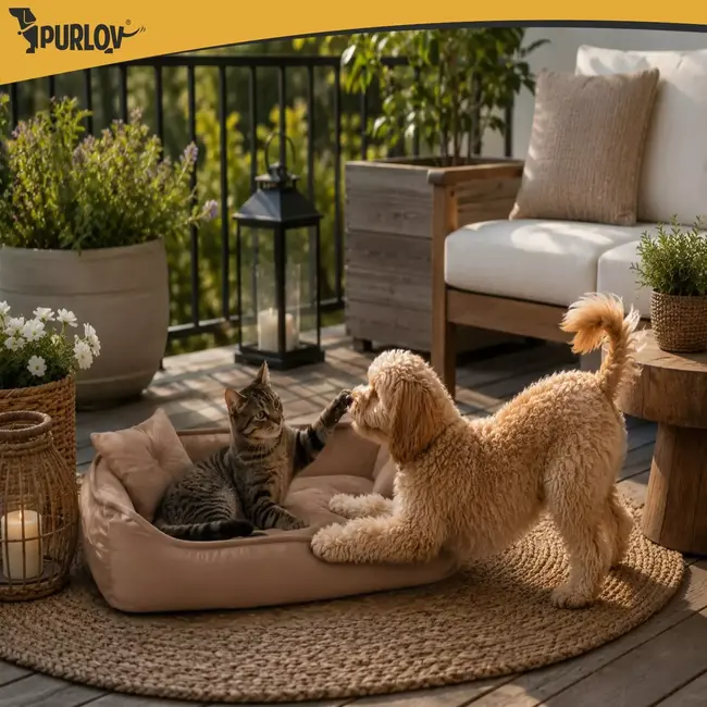 Purlov Hondenmand 70 x 50 cm - Beige honden- en kattenbed met opstaande randen en 2 zachte kussens