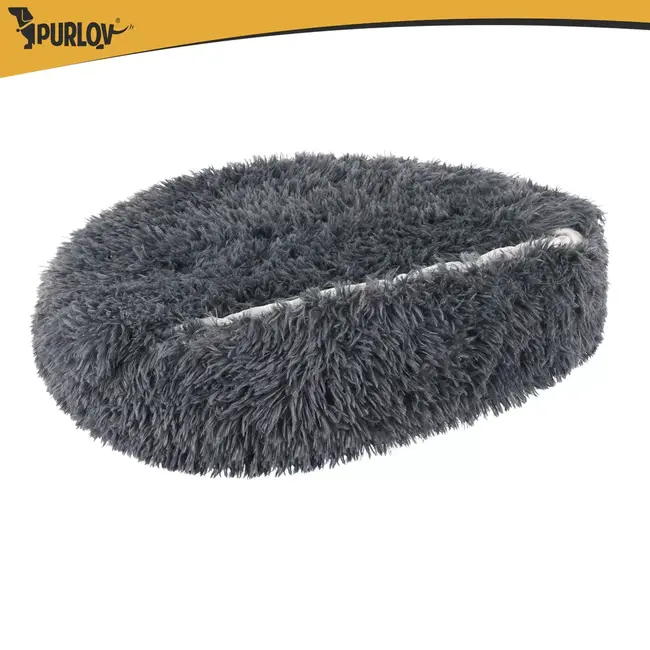 Purlov Hondenmand 70 cm met slaapzak - Grijze pluche ligmand met zachte kap en antislipbodem