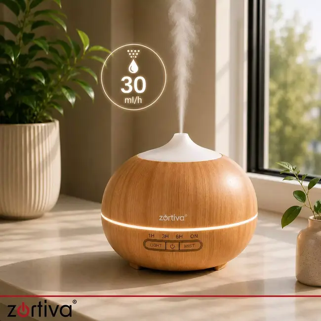 Zortiva Ultrasone luchtbevochtiger 400 ml - Geurverspreider met LED, timer en afstandsbediening