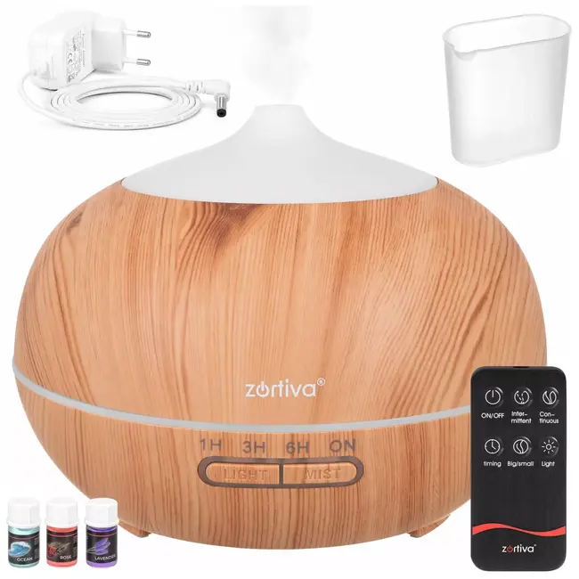 Zortiva Ultrasone luchtbevochtiger 400 ml - Geurverspreider met LED, timer en afstandsbediening
