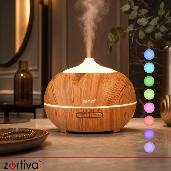 Zortiva Ultrasone luchtbevochtiger 400 ml - Geurverspreider met LED, timer en afstandsbediening