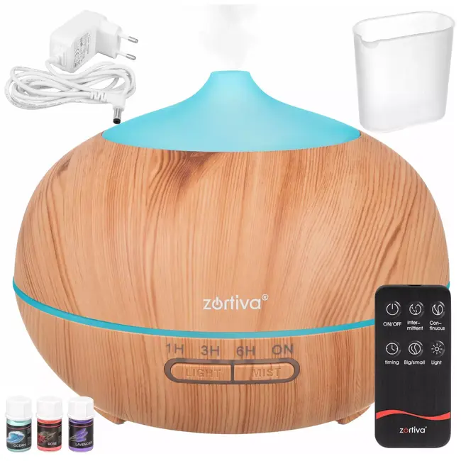 Zortiva Ultrasone luchtbevochtiger 400 ml - Geurverspreider met LED, timer en afstandsbediening