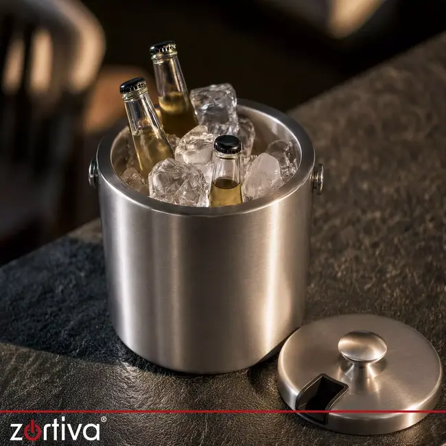 Zortiva Thermische ijsemmer 1,3 liter dubbelwandig met tang, lepel, zeefje en deksel voor drankjes