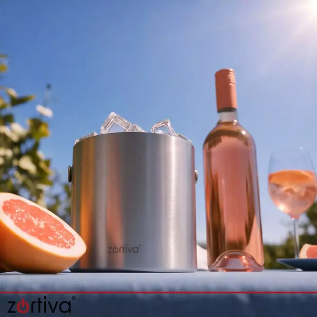 Zortiva Thermische ijsemmer 1,3 liter dubbelwandig met tang, lepel, zeefje en deksel voor drankjes