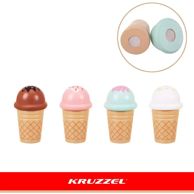Kruzzel Houten ijssalon 33-delig met ijsjes, speelgoedgeld en accessoires voor creatief winkelspel