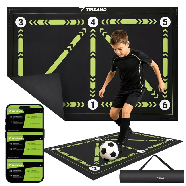 Trizand Voetbaltrainingsmat 60 x 90 cm met markeringen, antislip en tas voor techniektraining