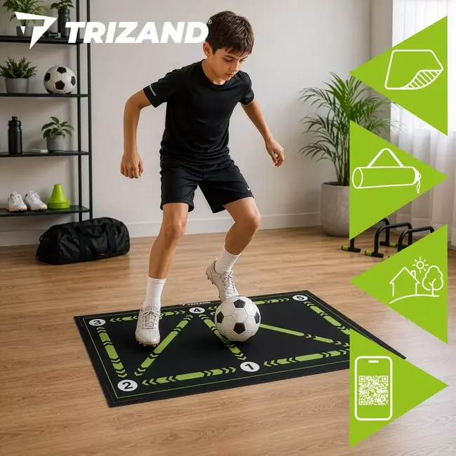 Trizand Voetbaltrainingsmat 60 x 90 cm met markeringen, antislip en tas voor techniektraining