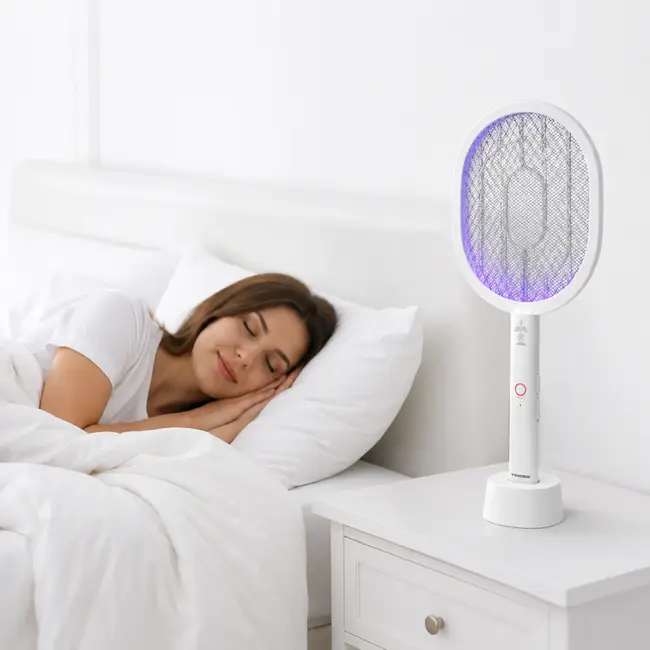 TIROSS Elektrische vliegenmepper 2-in-1 met led-loklicht en 1200 mAh