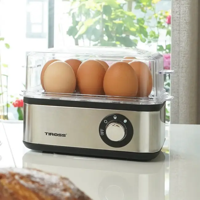 TIROSS Eierkoker 500 W voor 8 eieren met 3 kookstanden en maatbeker