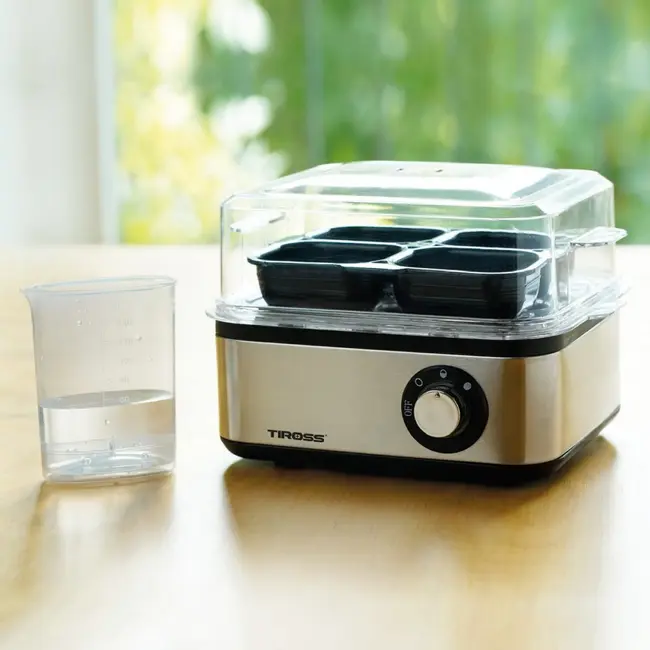 TIROSS Eierkoker 500 W voor 8 eieren met 3 kookstanden en maatbeker