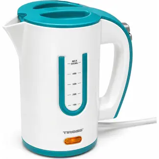 TIROSS Waterkoker 0,5 l met 2 bekers in wit met turquoise of paars