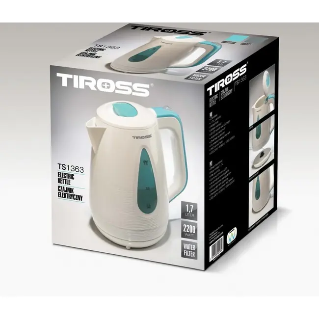 TIROSS Waterkoker 1,7 l 2200 W met waterfilter en 360° draaivoet