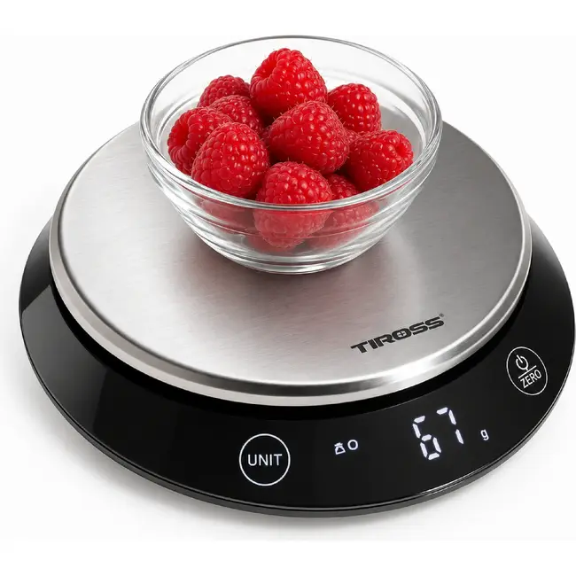 TIROSS Digitale keukenweegschaal 5 kg met RVS weegvlak en LED-display