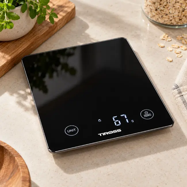 TIROSS Digitale keukenweegschaal 5 kg met glazen weegvlak en LED-display