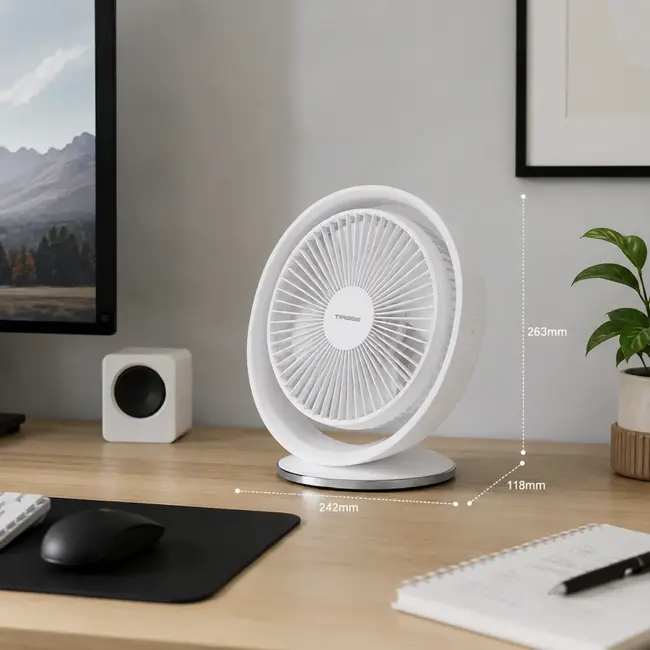 TIROSS Ventilator 5 W met 3 snelheden, 4000 mAh accu en USB-C kabel