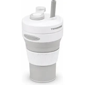TIROSS Opvouwbare reisbeker 450 ml van siliconen met deksel en rietje