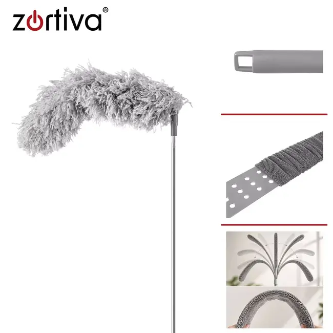 Zortiva Telescopische stofborstel 250 cm met 2 opzetstukken voor stof en spinnenwebben op hoogte