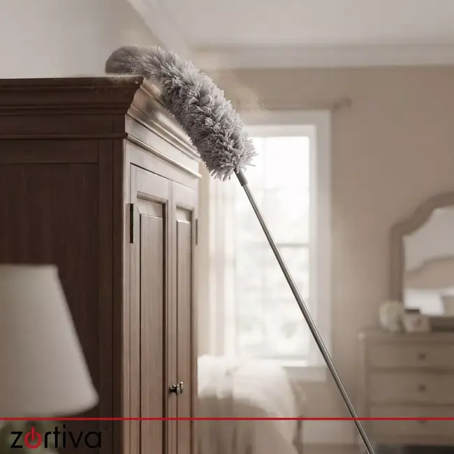 Zortiva Telescopische stofborstel 250 cm met 2 opzetstukken voor stof en spinnenwebben op hoogte