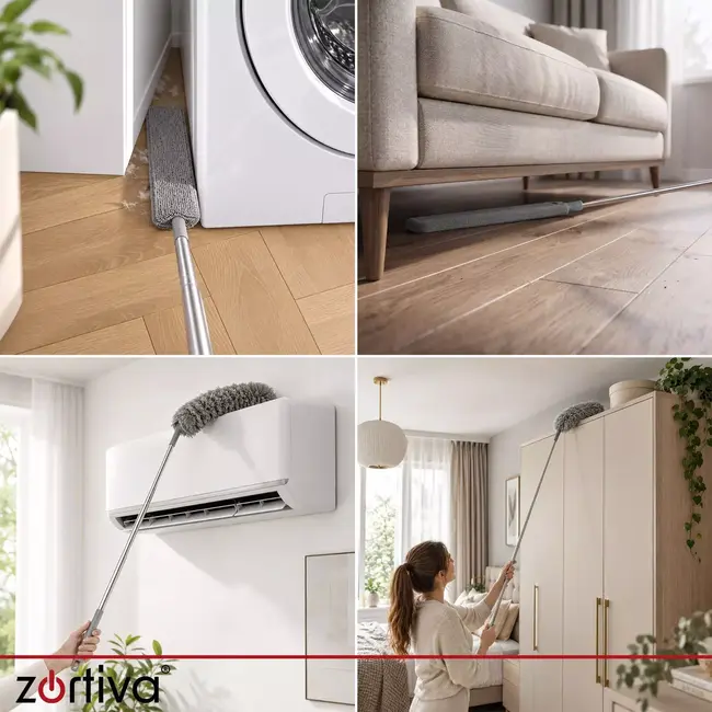 Zortiva Telescopische stofborstel 250 cm met 2 opzetstukken voor stof en spinnenwebben op hoogte