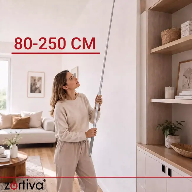 Zortiva Telescopische stofborstel 250 cm met 2 opzetstukken voor stof en spinnenwebben op hoogte
