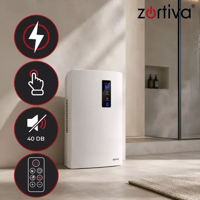 Zortiva Luchtontvochtiger 90 W voor 30 m² met 1800 ml reservoir, timer en LCD-display