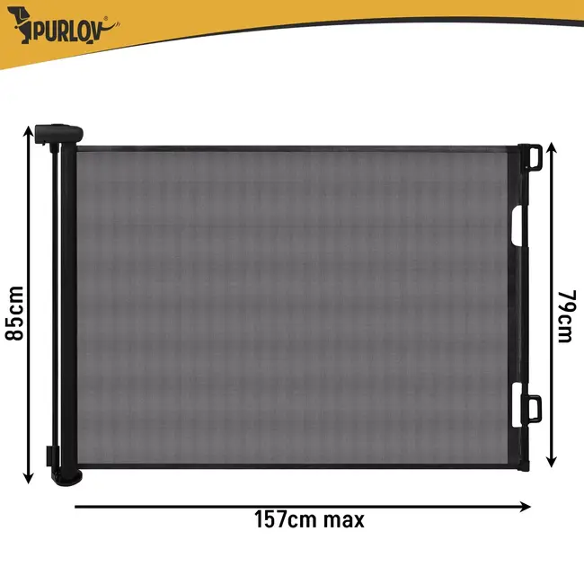 Purlov Oprolbaar veiligheidshekje zwart voor doorgangen van 70-140 cm met complete montageset