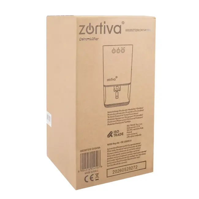 Zortiva Luchtontvochtiger 1400 ml 36 W met timer, LED en capaciteit tot 380 ml per dag