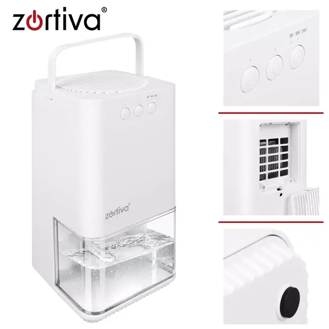 Zortiva Luchtontvochtiger 1400 ml wit 36 W met timer, LED en capaciteit tot 380 ml per dag