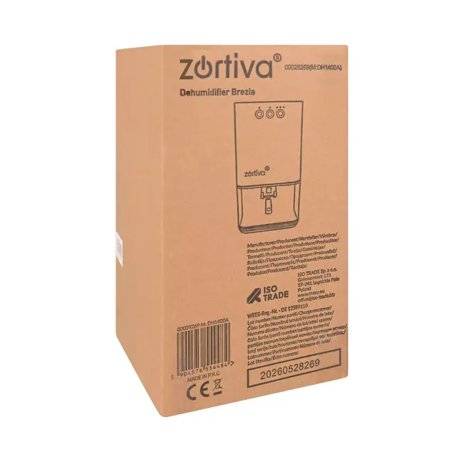 Zortiva Luchtontvochtiger 1400 ml wit 36 W met timer, LED en capaciteit tot 380 ml per dag