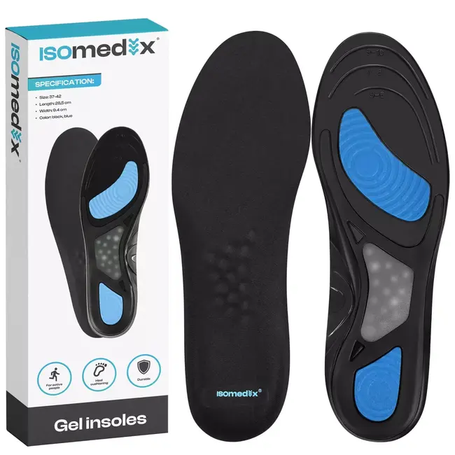 Isomedix Gel-inlegzolen maat 42-46 met TPE-gel, schokdemping en voetboogondersteuning, op maat te knippen per paar