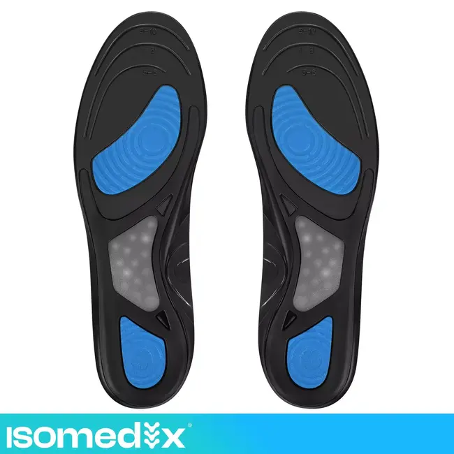 Isomedix Gel-inlegzolen maat 42-46 met TPE-gel, schokdemping en voetboogondersteuning, op maat te knippen per paar