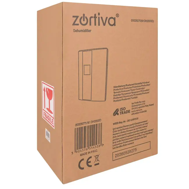 Zortiva Luchtontvochtiger 30 m² met hygrostaat 40-70%, 2 liter reservoir en afstandsbediening
