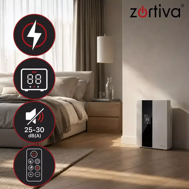 Zortiva Luchtontvochtiger 30 m² met hygrostaat 40-70%, 2 liter reservoir en afstandsbediening
