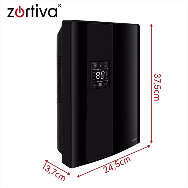 Zortiva Luchtontvochtiger 30 m² zwart met hygrostaat 40-70%, 2 liter reservoir en timer