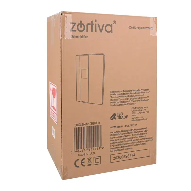 Zortiva Luchtontvochtiger 30 m² zwart met hygrostaat 40-70%, 2 liter reservoir en timer
