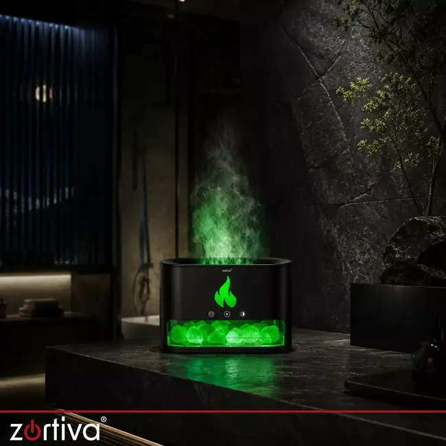 Zortiva Luchtbevochtiger 250 ml met ultrasone aromadiffuser, LED-vlameffect en timer