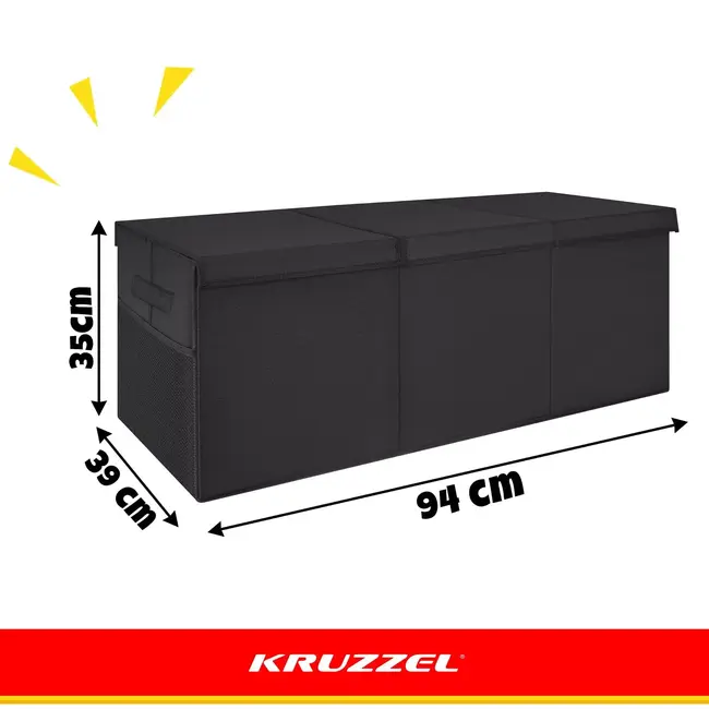 Kruzzel Speelgoedkist XXL zwart 132 liter 94 x 39 x 35 cm met deksel, 3 vakken en zijvakken