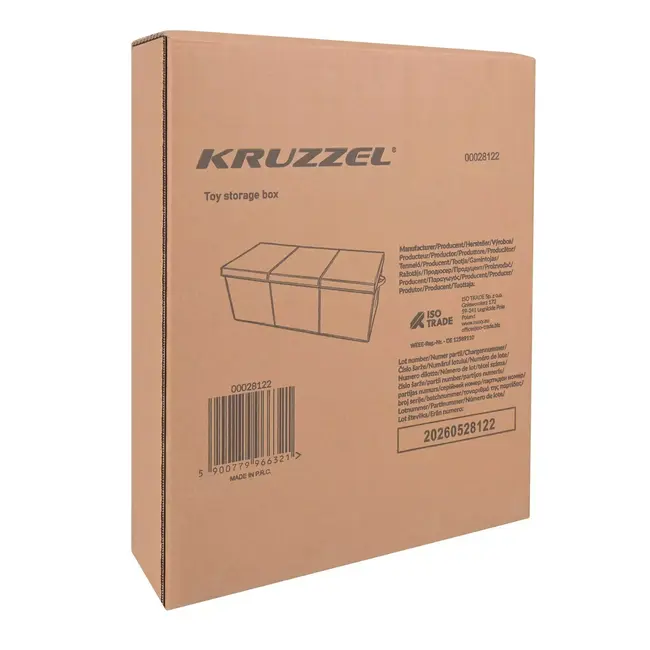 Kruzzel Speelgoedkist XXL zwart 132 liter 94 x 39 x 35 cm met deksel, 3 vakken en zijvakken
