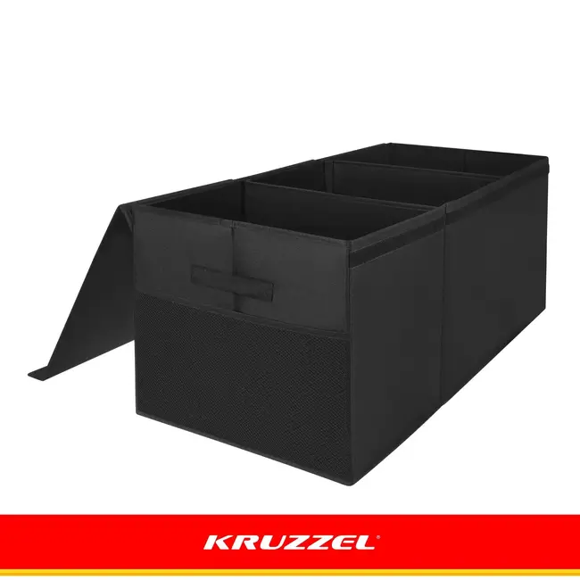 Kruzzel Speelgoedkist XXL zwart 132 liter 94 x 39 x 35 cm met deksel, 3 vakken en zijvakken