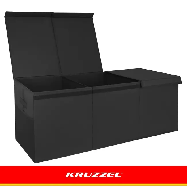 Kruzzel Speelgoedkist XXL zwart 132 liter 94 x 39 x 35 cm met deksel, 3 vakken en zijvakken
