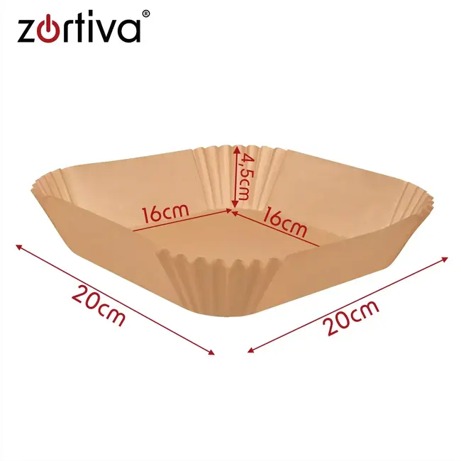 Zortiva Airfryer bakpapier 20 x 20 cm - 400 bakjes met antikleeflaag en 4,5 cm hoge rand