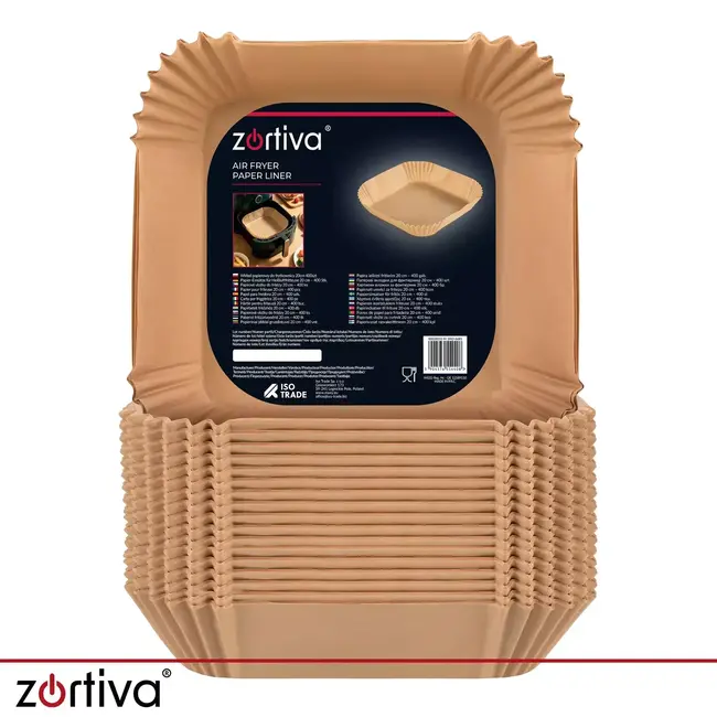 Zortiva Airfryer bakpapier 20 x 20 cm - 400 bakjes met antikleeflaag en 4,5 cm hoge rand