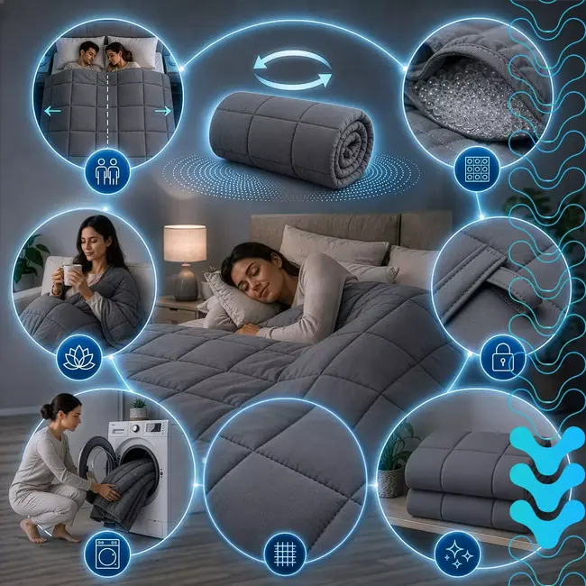 Isomedix Gewichtsdeken 7 kg 200 x 150 cm grijs met glazen bolletjes en 7-laagse opbouw voor rust