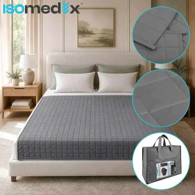 Isomedix Gewichtsdeken 8 kg 200 x 150 cm grijs met glazen bolletjes en 7-laagse opbouw