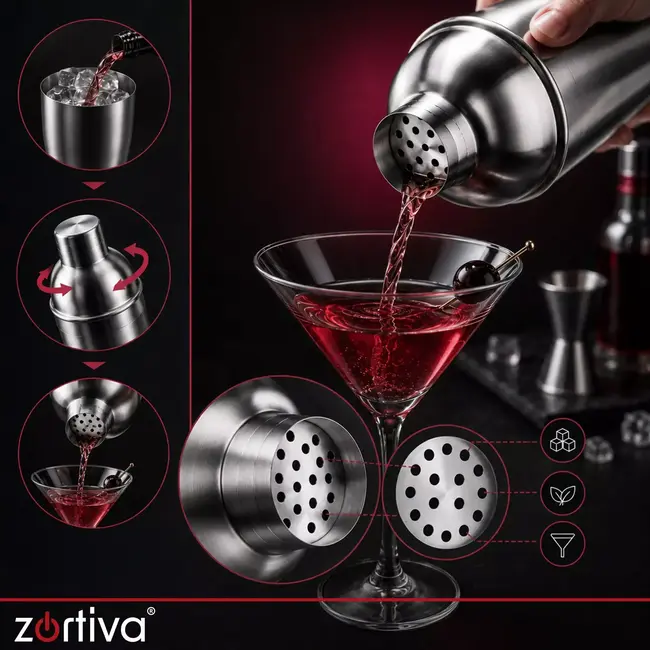 Zortiva Cocktailset 6-in-1 met shaker 700 ml, jigger 15/30 ml, muddler, lepel en schenktuiten