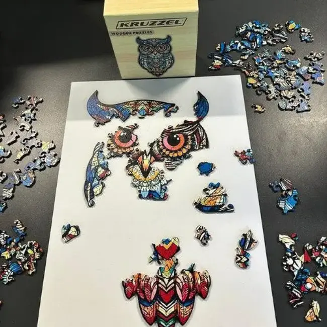 Kruzzel Houten Uilen Puzzel – 177 Stukken – Kleurrijke Decoratieve Puzzel