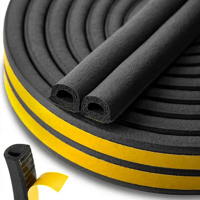 Keltin Zelfklevende EPDM D-profiel afdichting 9 x 7,5 mm zwart voor ramen en deuren - rol 100 m