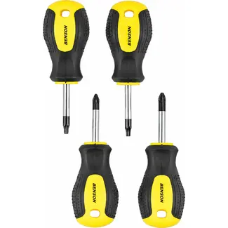 Benson Stubby schroevendraaierset - 4-delig - Softgrip - Compact ontwerp - Ophangoog